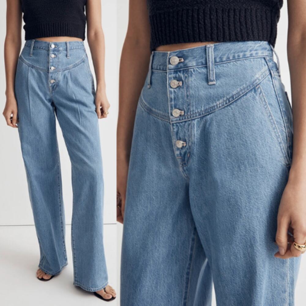 NWT Madewell Button Fly Denim Superwide-Leg Jeans Lockland Wash Womens Size 25